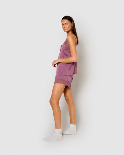 Pyjama à bretelles en satin pour femme, uni vendredi