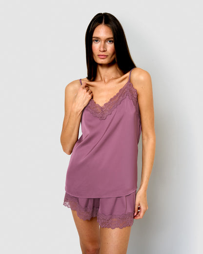 Pyjama à bretelles en satin pour femme, uni vendredi