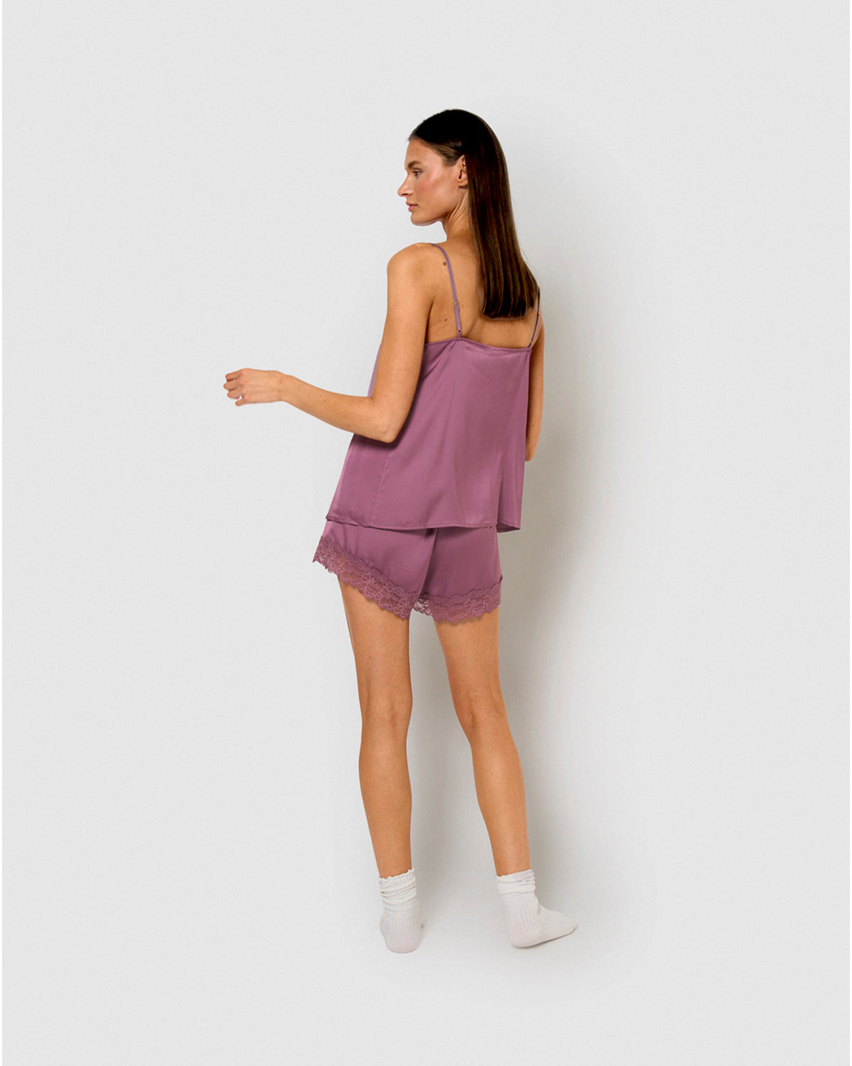 Pyjama à bretelles en satin pour femme, uni vendredi
