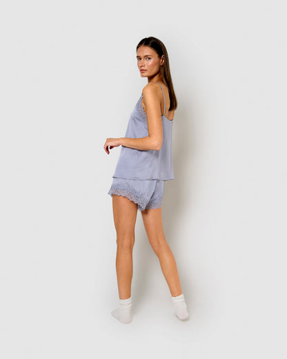 Pyjama à bretelles en satin pour femme, uni vendredi