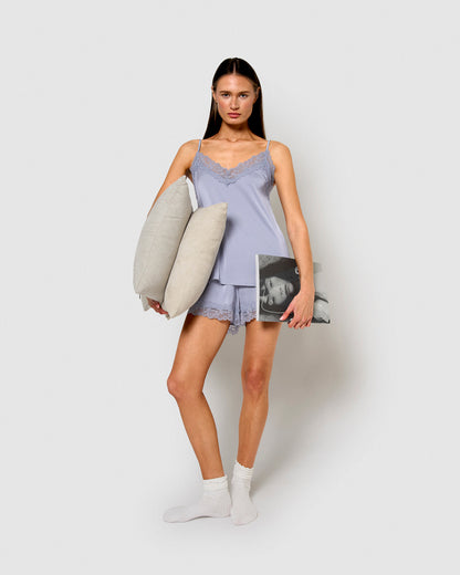 Pyjama à bretelles en satin pour femme, uni vendredi