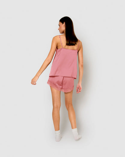 Pijama feminino de cetim com suspensórios, liso, sexta-feira