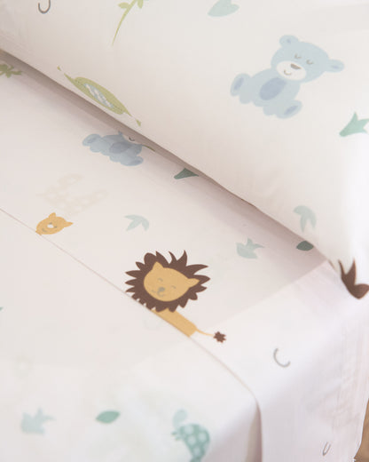 Jogo de lençóis de algodão com estampa de animais