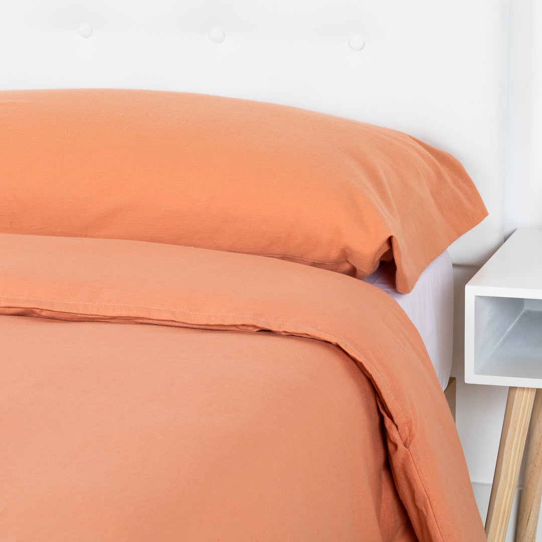 Plain flannel duvet cover, mandarin orange