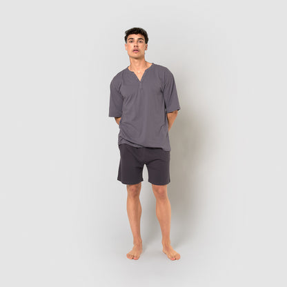 Pyjama court pour homme avec boutons indigo