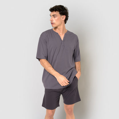 Pyjama court pour homme avec boutons indigo