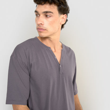Pyjama court pour homme avec boutons indigo