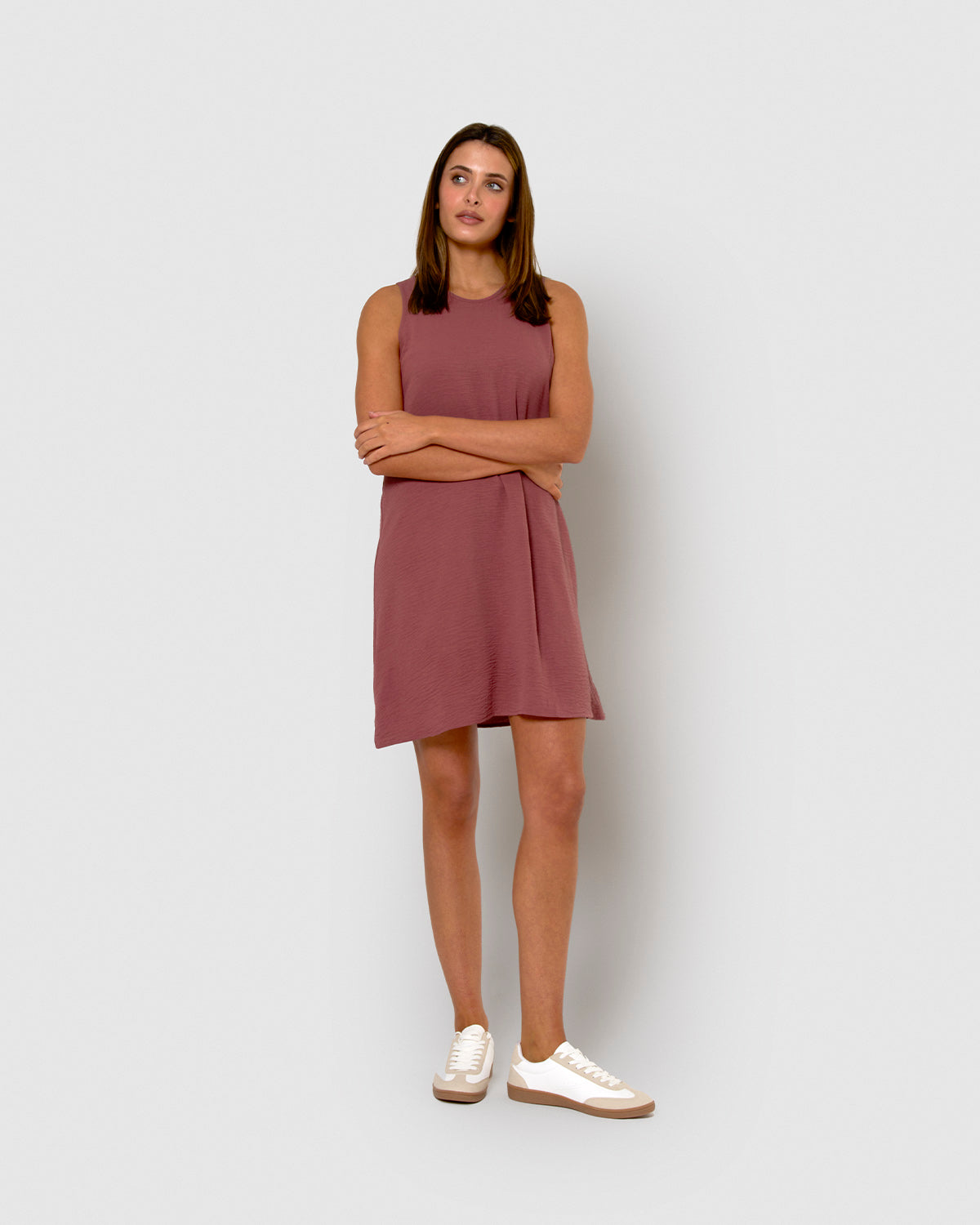 Short dress with straps, plain cotton muslin