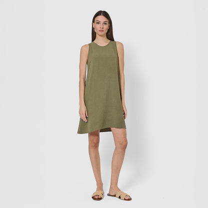 Vestido curto com alças, em musselina de algodão lisa.