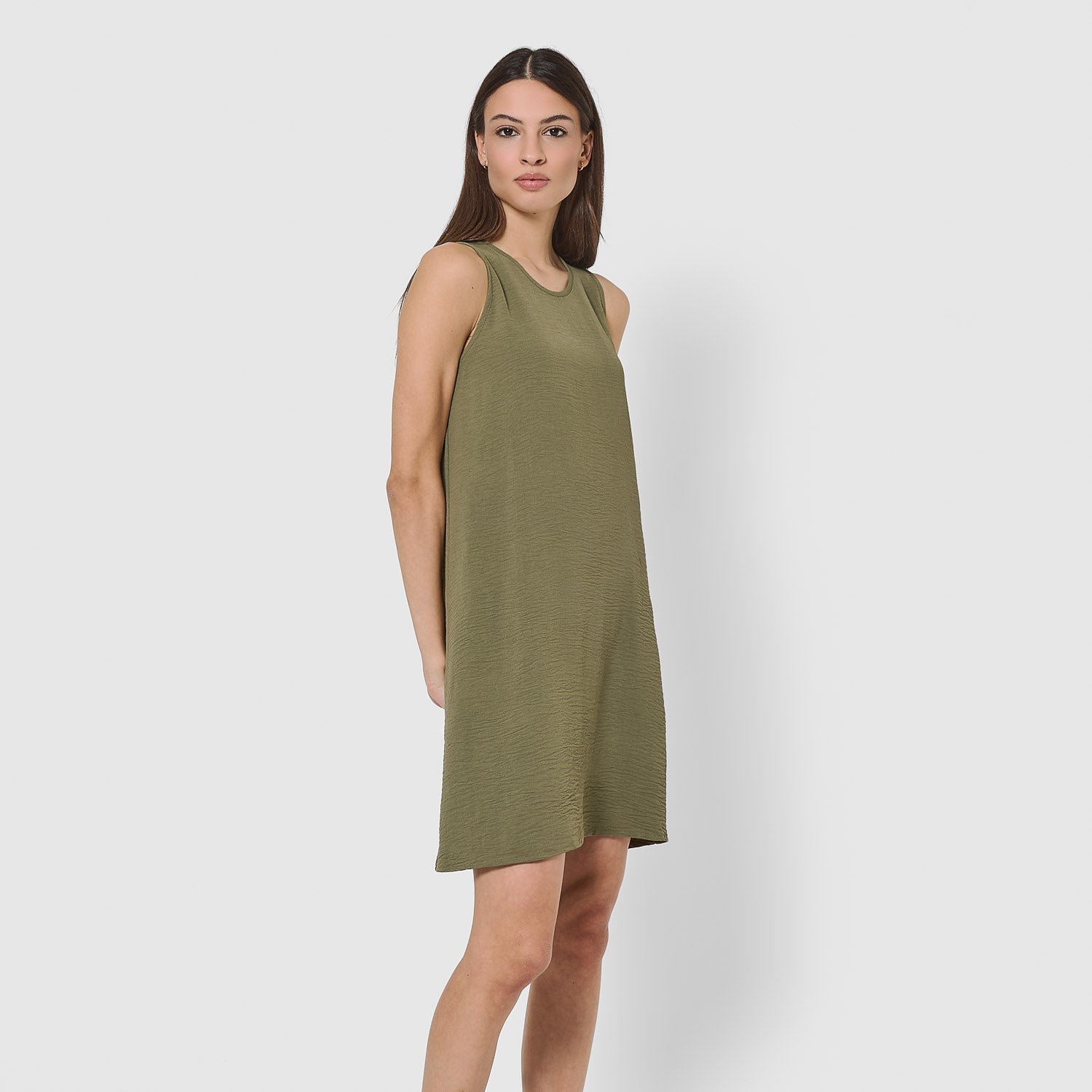 Short dress with straps, plain cotton muslin