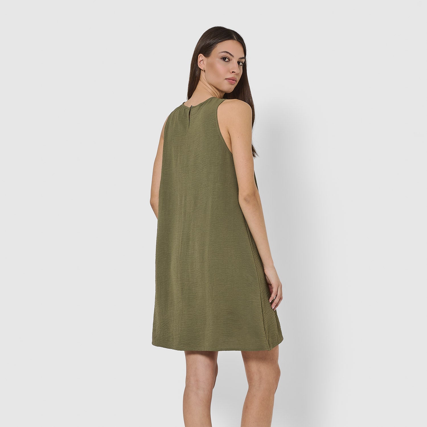 Vestido curto com alças, em musselina de algodão lisa.