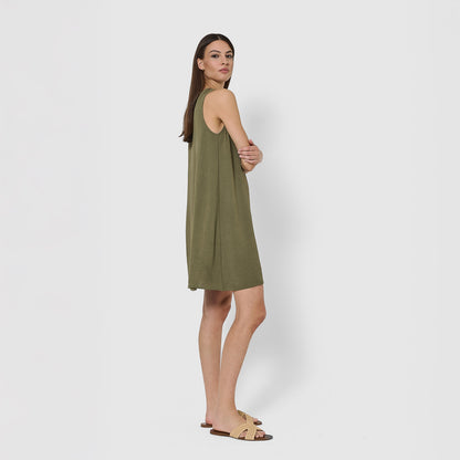 Vestido curto com alças, em musselina de algodão lisa.
