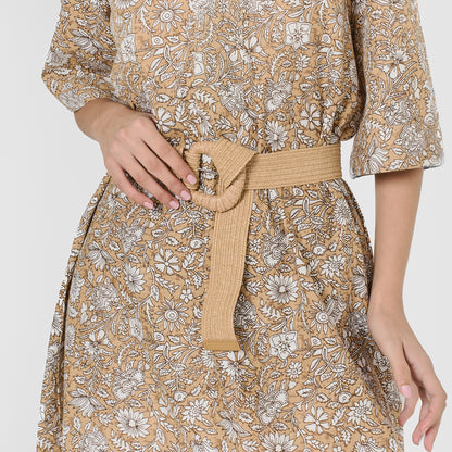 Cinturón de rafia trenzada beige