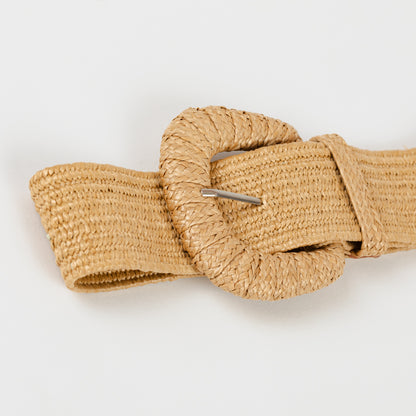 Cinturón de rafia trenzada beige