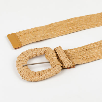 Cinturón de rafia trenzada beige