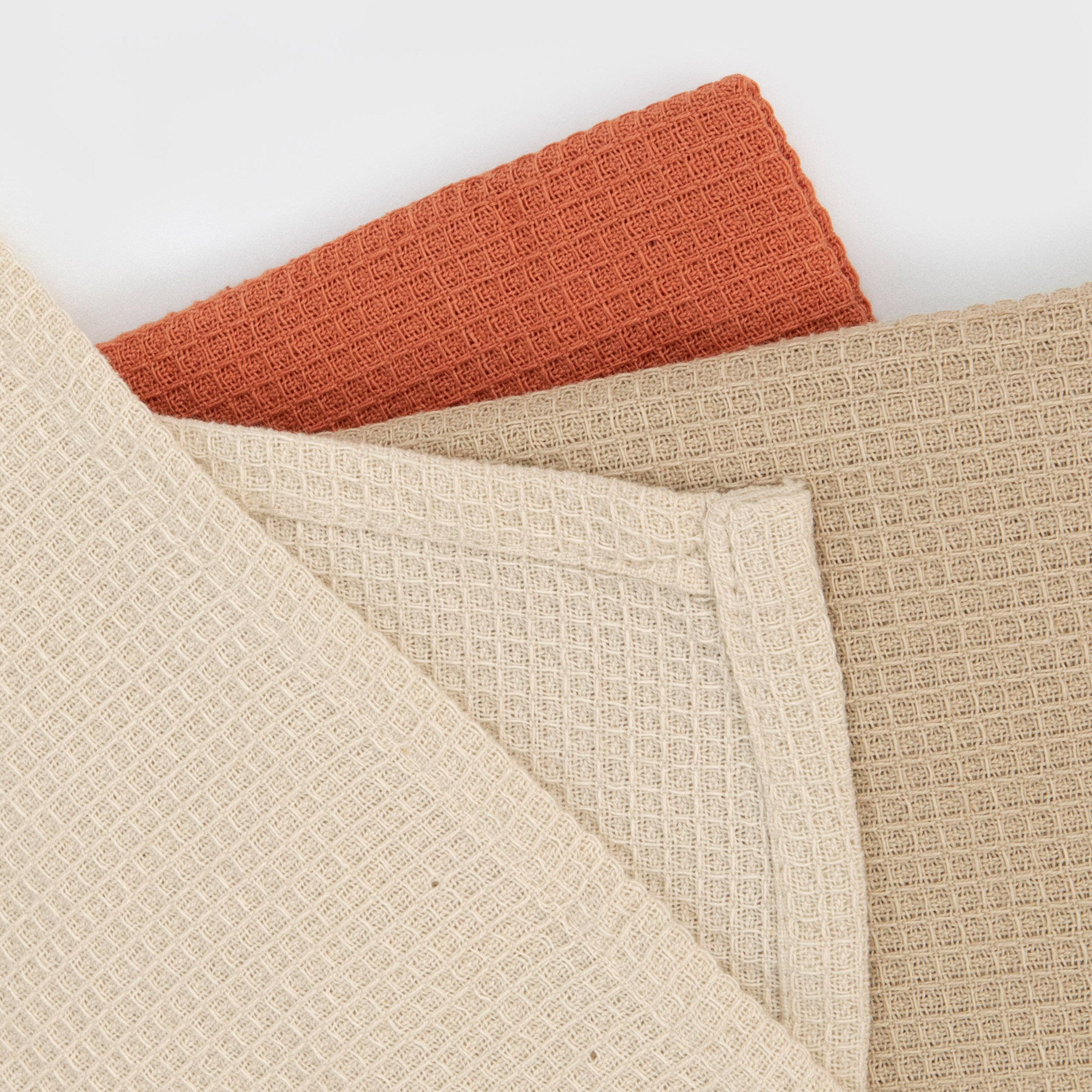 Set 3 paños cocina algodón liso Natural/Topo/Caldera