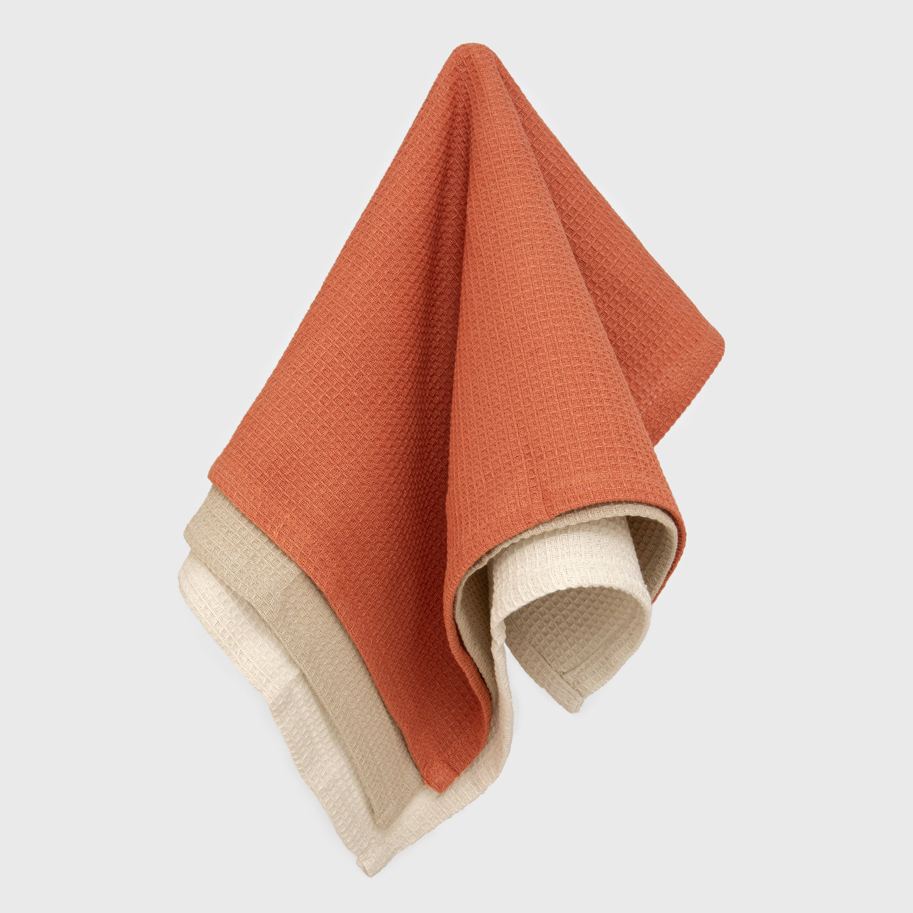 Set 3 paños cocina algodón liso Natural/Topo/Caldera