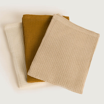 Conjunto de 3 panos de cozinha em algodão liso Natural/Toupeira/Ocre