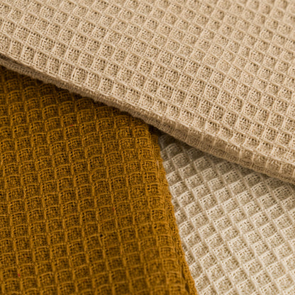 Conjunto de 3 panos de cozinha em algodão liso Natural/Toupeira/Ocre