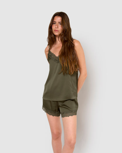 Pijama feminino de cetim com suspensórios, liso, sexta-feira