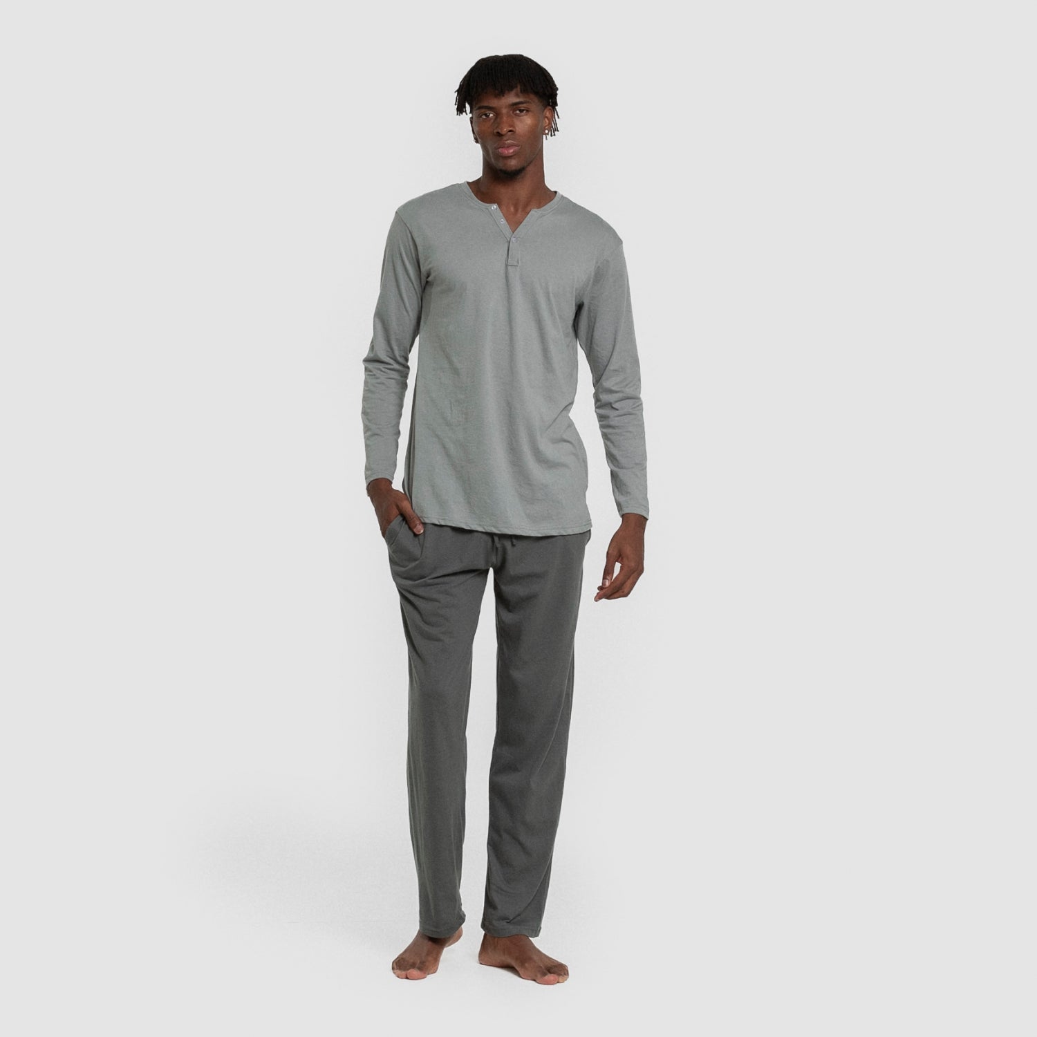 Pijama largo hombre con botones Verde Azul Claro - oscuro