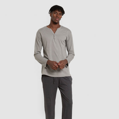 Pijama largo hombre con botones gris verdoso - marino