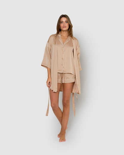 short satin robe Friday beige