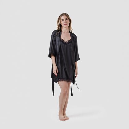 Robe curta de cetim para mulher Friday Solid Preto