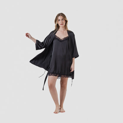 Robe curta de cetim para mulher Friday Solid Preto