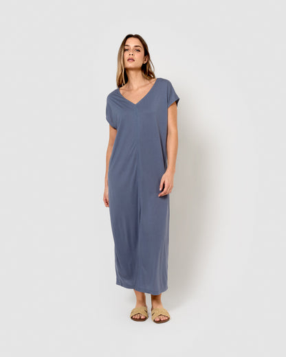Vestido largo viscosa índigo