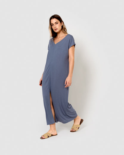 Vestido largo viscosa índigo