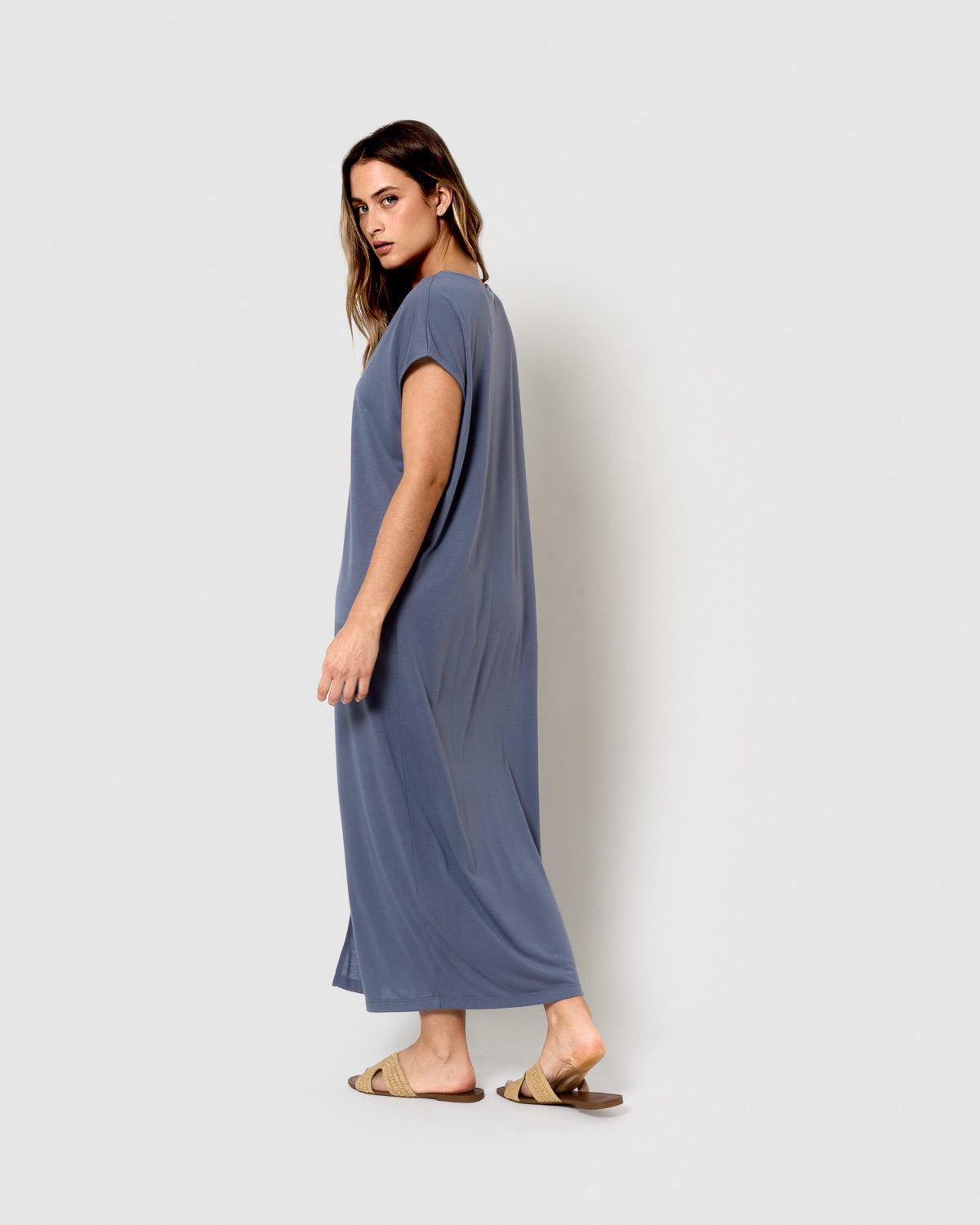 Vestido largo viscosa índigo