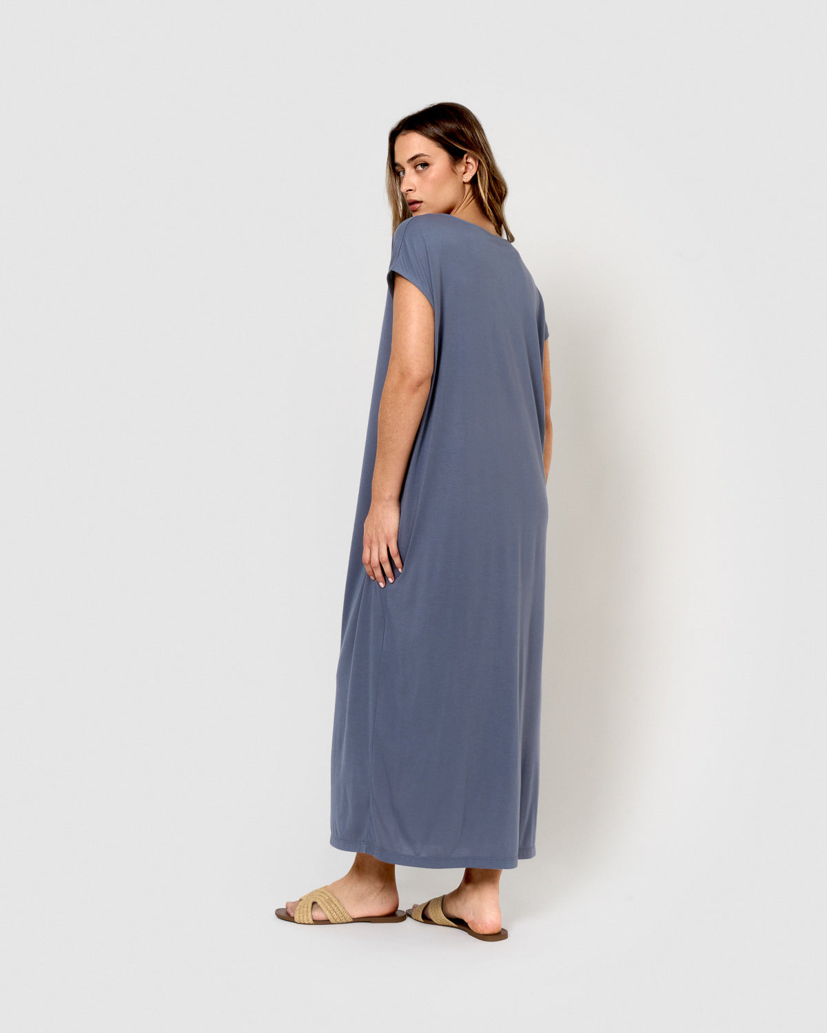 Vestido largo viscosa índigo