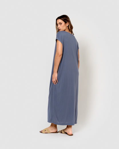 Vestido largo viscosa índigo