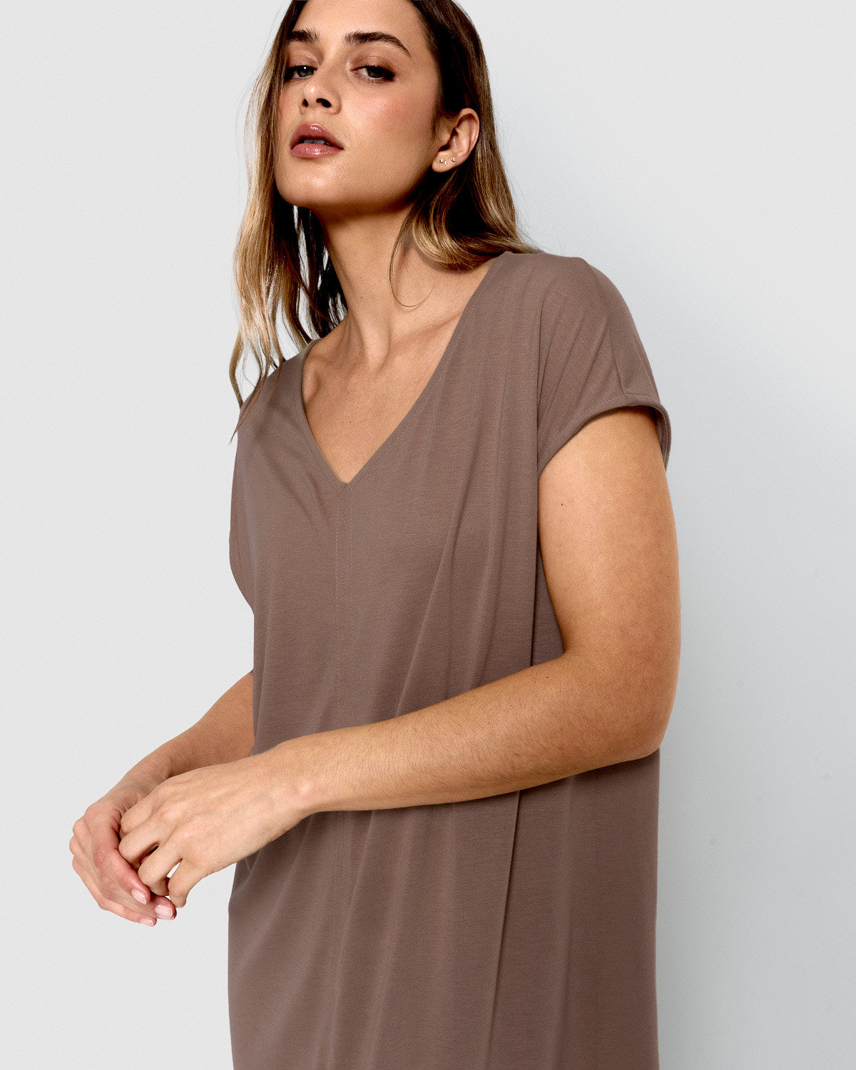 Vestido largo viscosa beige
