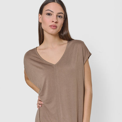 Vestido largo manga fluida viscosa liso