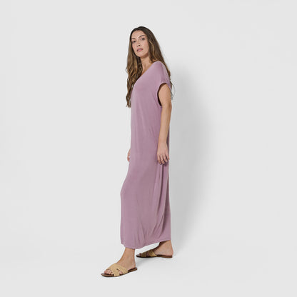 Vestito lungo con manica fluida in viscosa tinta unita
