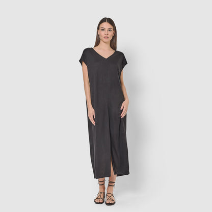 Vestido largo manga fluida viscosa liso