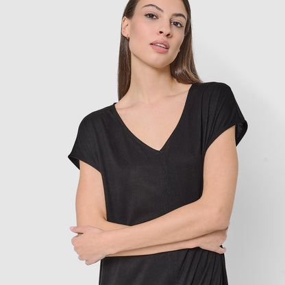 Vestido largo manga fluida viscosa liso