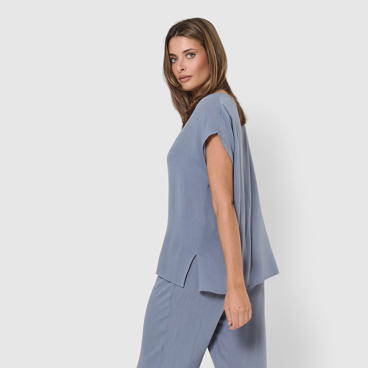 Camiseta manga fluida viscosa bambula lisa