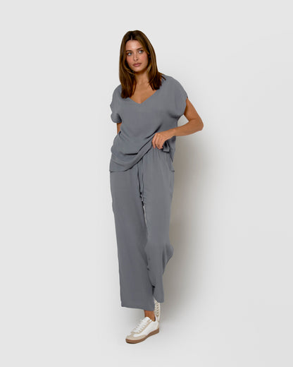 Pantalon long, viscose, coton, indigo uni