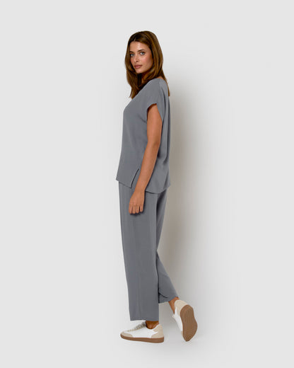 Pantalon long, viscose, coton, indigo uni
