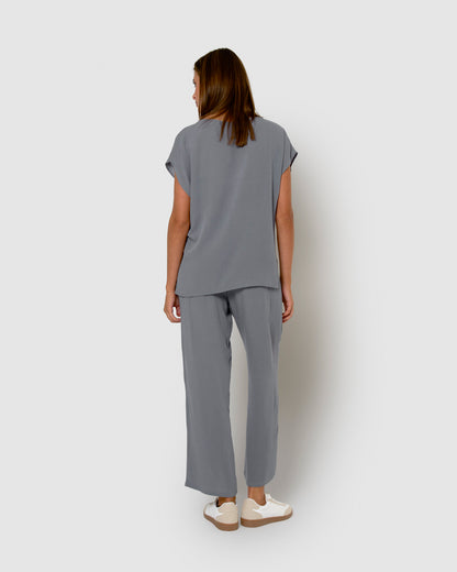 Pantalon long, viscose, coton, indigo uni