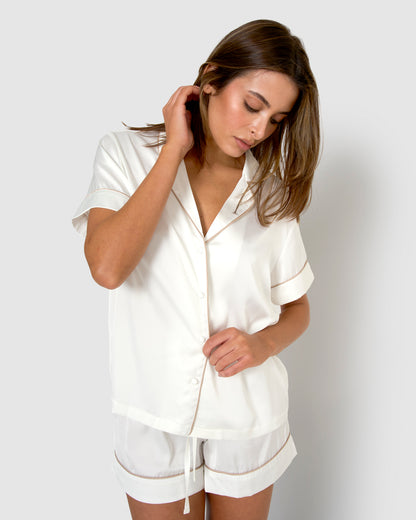 Pyjama en satin à manches courtes, uni naturel vendredi