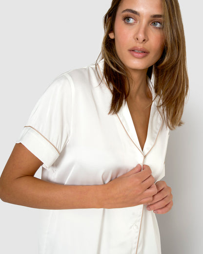 Pyjama en satin à manches courtes, uni naturel vendredi