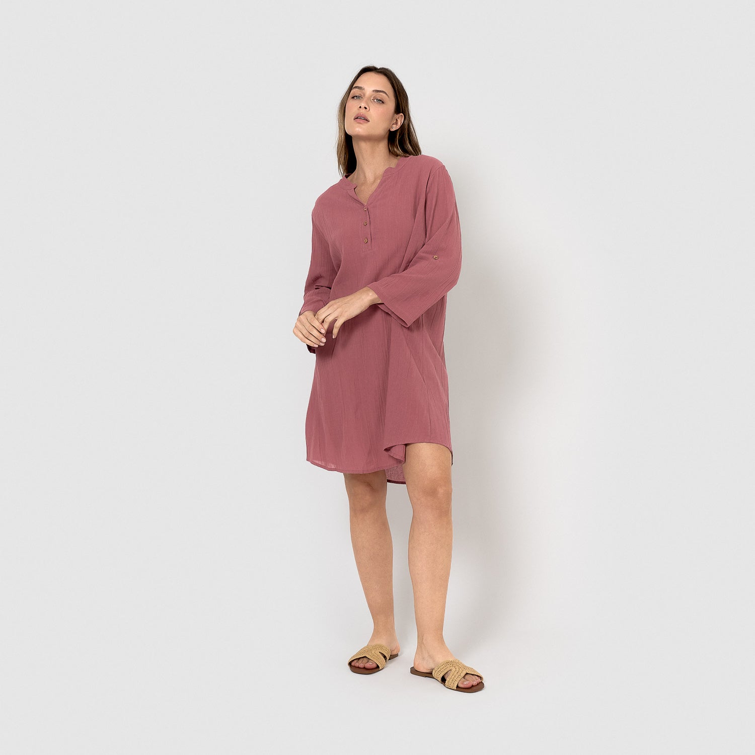 Vestido corto algodón liso malva