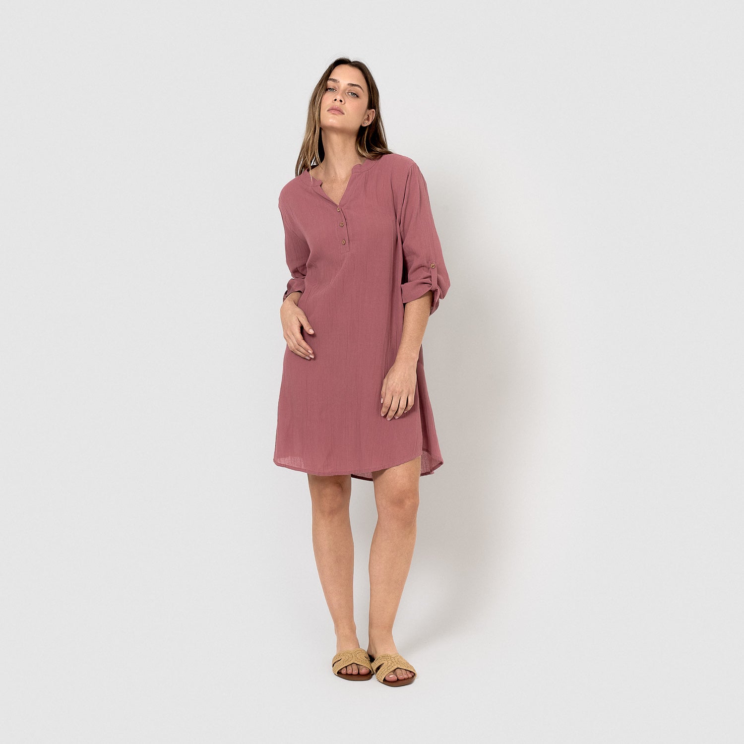 Vestido corto algodón liso malva