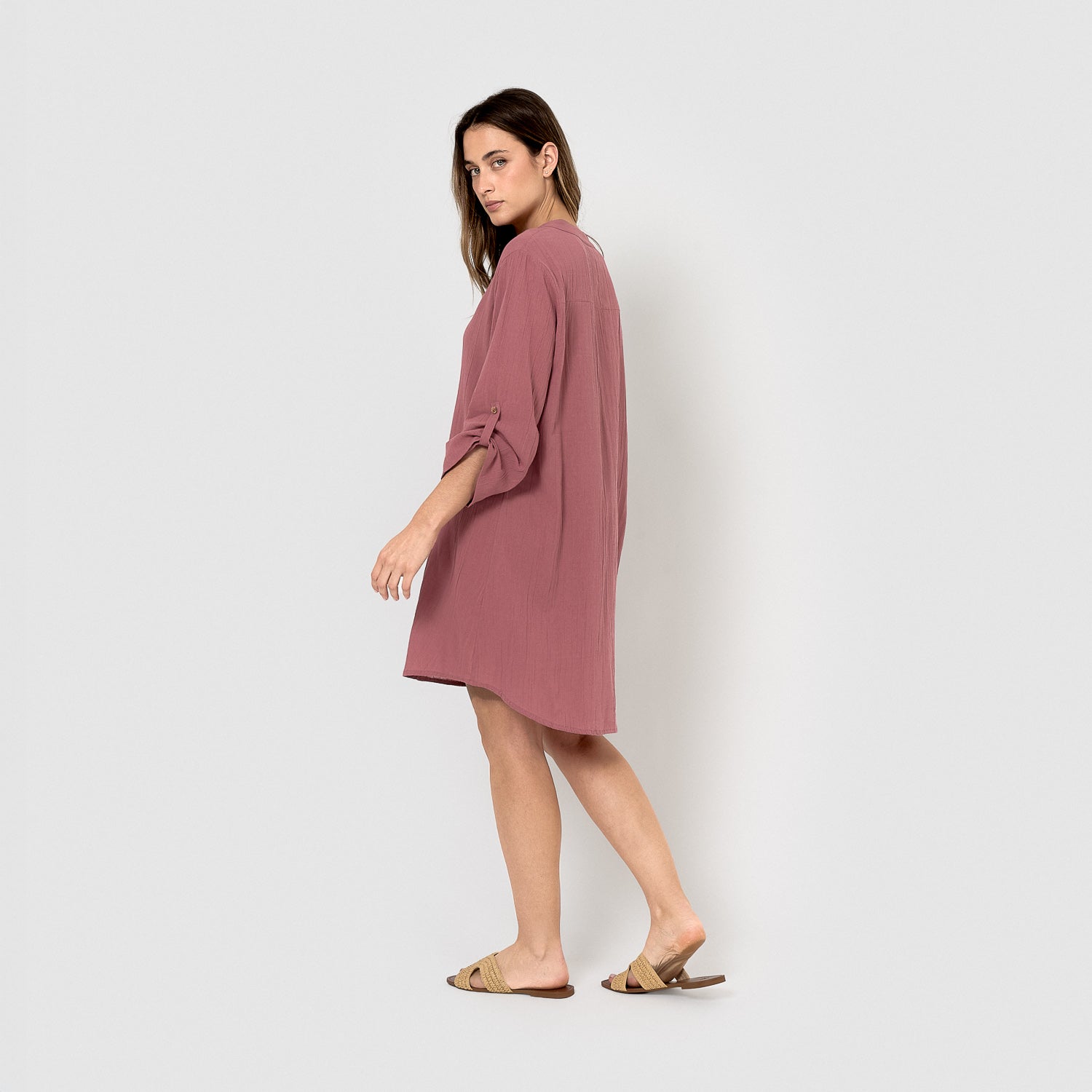 Vestido corto algodón liso malva