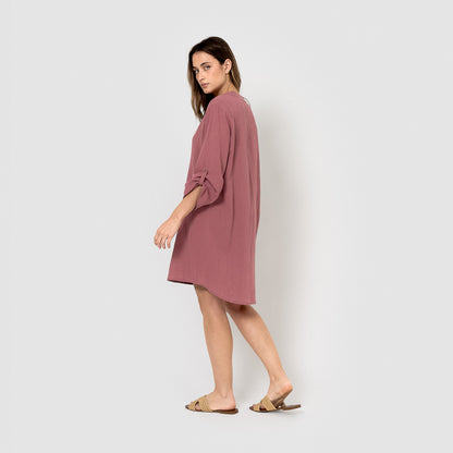 Vestido corto algodón liso malva