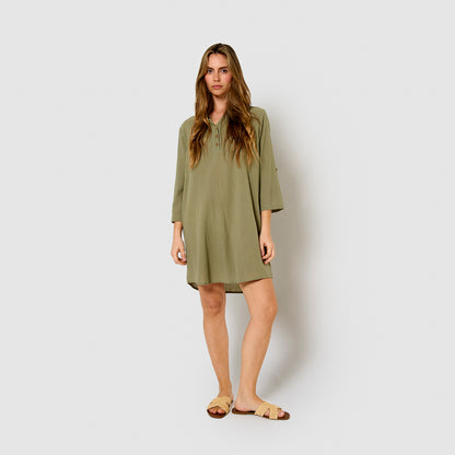 Vestido corto algodón liso verde cacería
